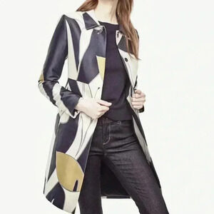 Mod Coat Ann Taylor Jacquard Vintage Inspired Abstract Print